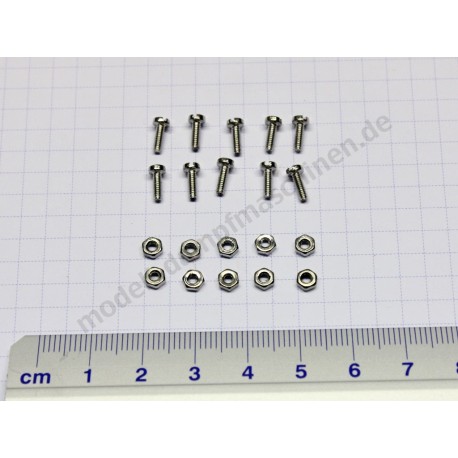 Screws and nuts M2, each 10 pc., nickel plated