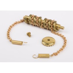 Spiral gear with chain, cog wheel and pull-spring, brass